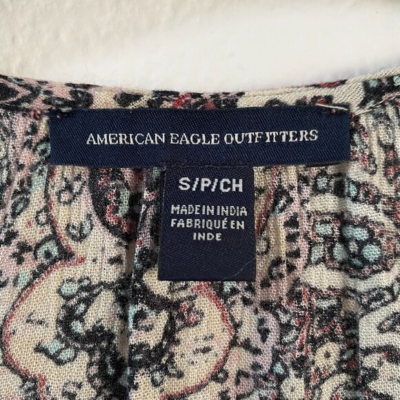 American Eagle Peasant Womens Blouse Tunic Size S/P‎ Paisley Keyhole Long Sleeve - Picture 3 of 10